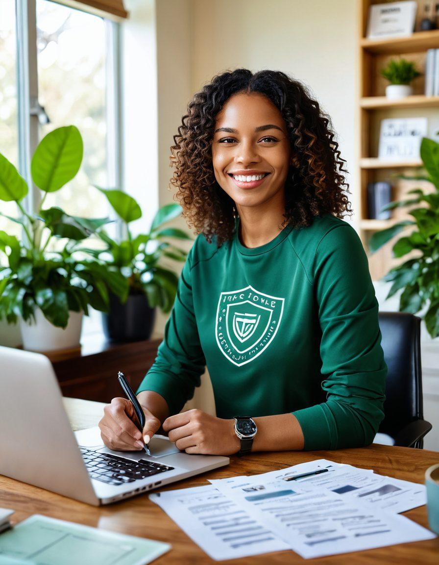 A confident person sitting at a stylish desk, browsing their laptop with a satisfied smile, surrounded by symbols of trust like shields and check marks in a welcoming home office. Soft lighting highlights a stack of financial documents and a coffee mug labeled 'Trustworthy Lenders.' The background features a lush green plant, symbolizing growth and flexibility. super-realistic. vibrant colors. cozy atmosphere.